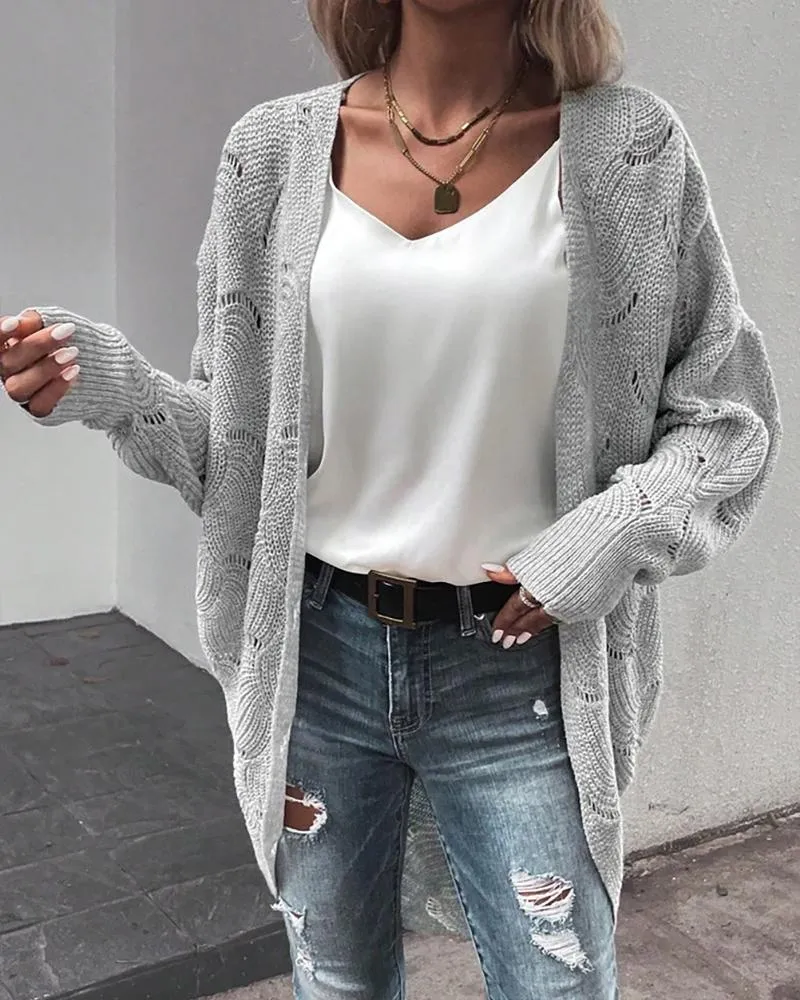 Open Front Long Sleeve Knit Cardigan
