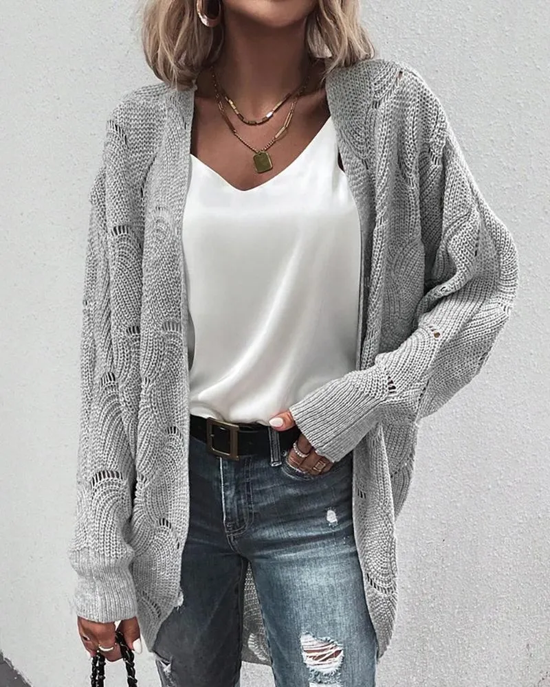 Open Front Long Sleeve Knit Cardigan