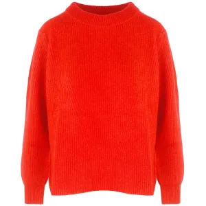 Orange Cashmere Women Sweater with Crew Neck and Side Slit