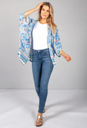PAMELA SCOTT PAISLEY KIMONO STYLE CARDIGAN IN BABY BLUE