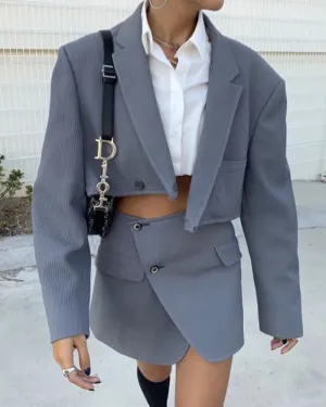 Pile Collar Lapel Blazer Skirt Two-piece Set