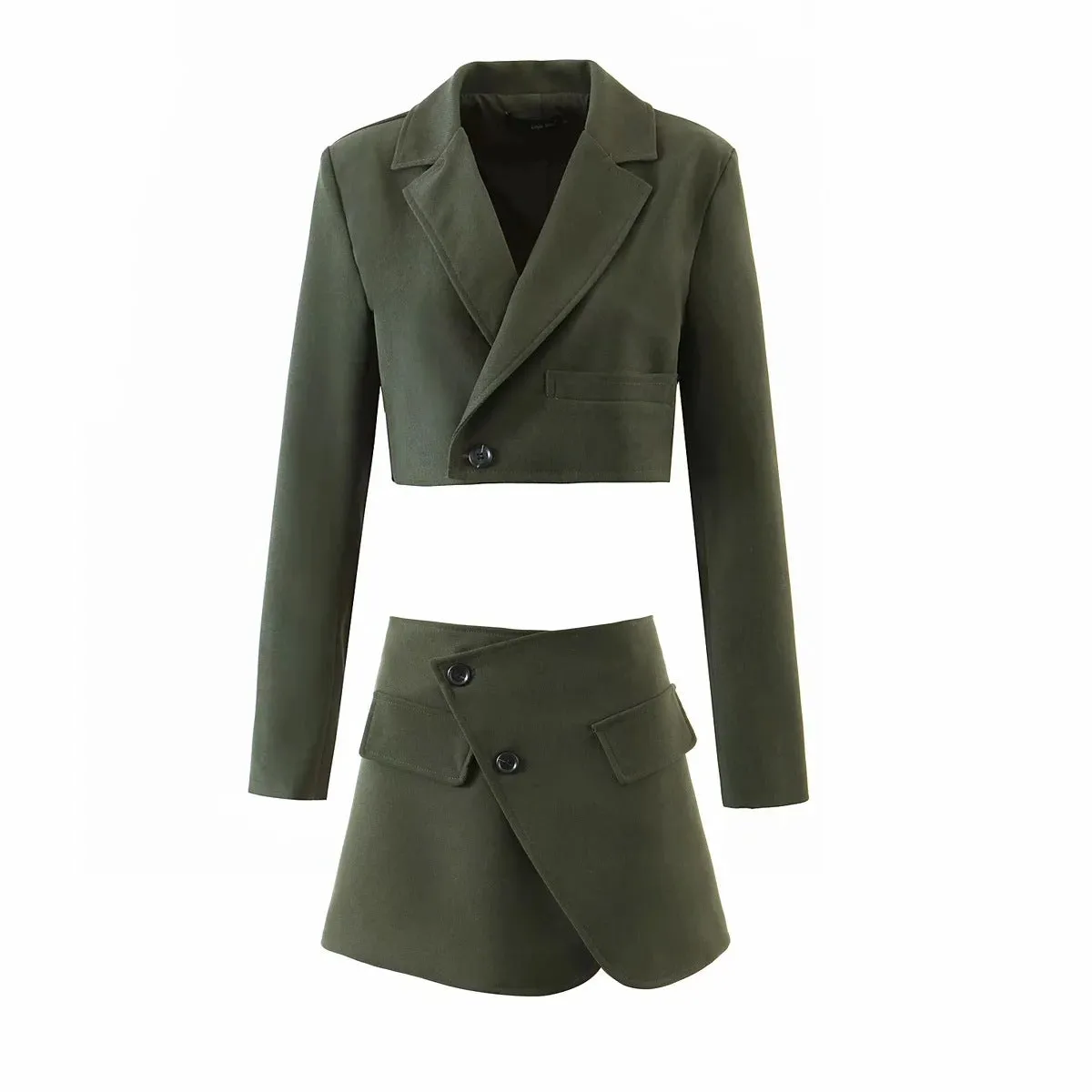 Pile Collar Lapel Blazer Skirt Two-piece Set
