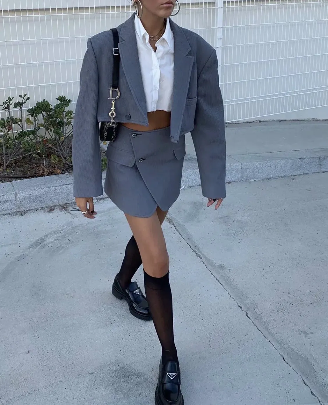 Pile Collar Lapel Blazer Skirt Two-piece Set