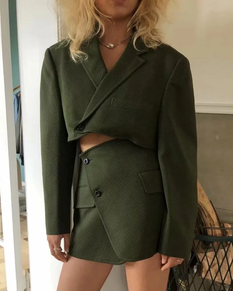 Pile Collar Lapel Blazer Skirt Two-piece Set