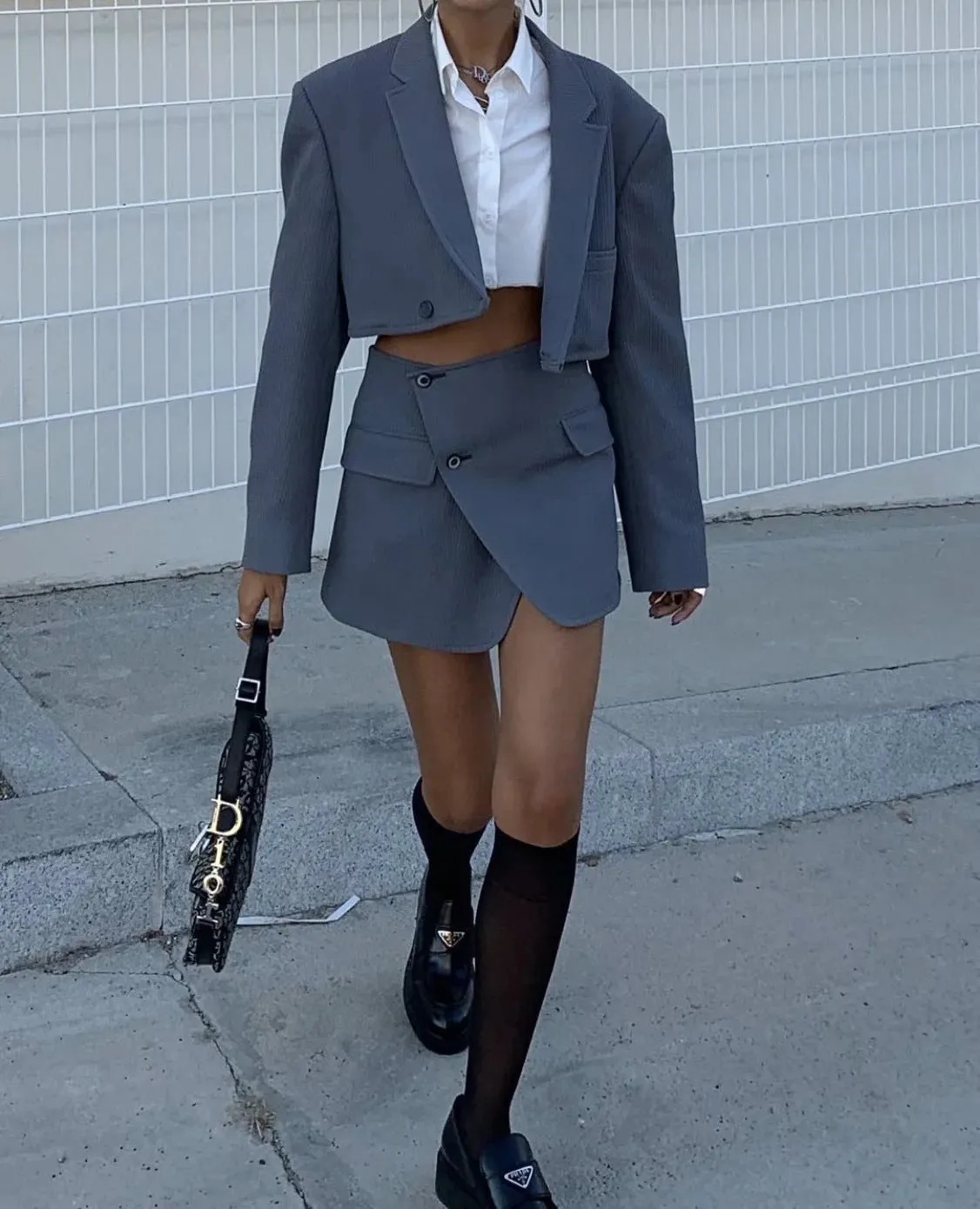 Pile Collar Lapel Blazer Skirt Two-piece Set
