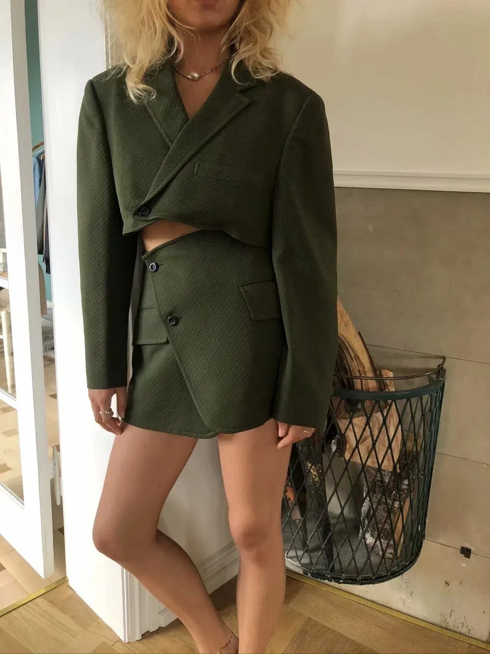 Pile Collar Lapel Blazer Skirt Two-piece Set