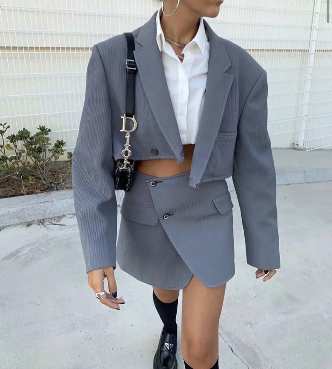 Pile Collar Lapel Blazer Skirt Two-piece Set