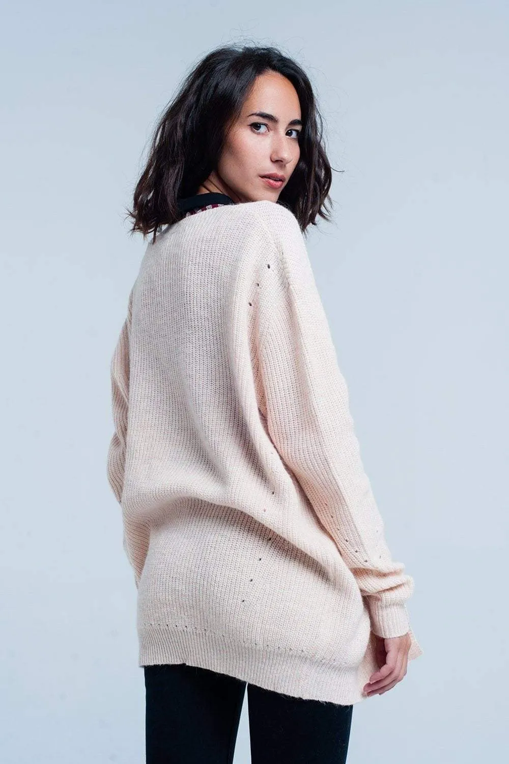 Pink angora cardigan with long sleeves