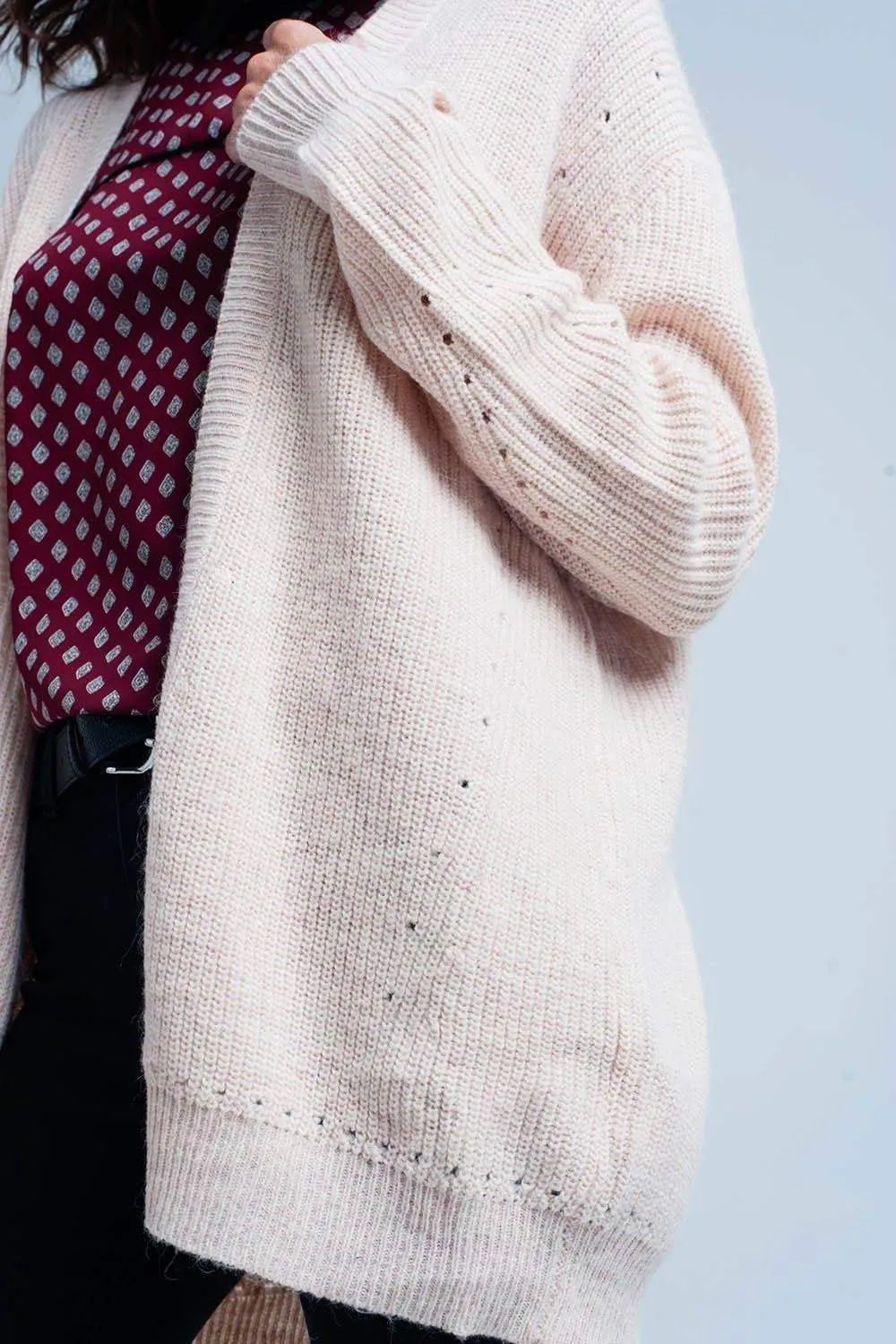 Pink angora cardigan with long sleeves