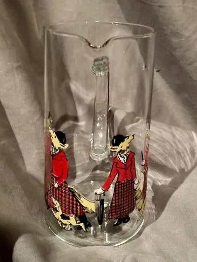 Pitcher Vintage Glass Cera Showing a Lady Side Saddle MFH