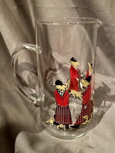 Pitcher Vintage Glass Cera Showing a Lady Side Saddle MFH