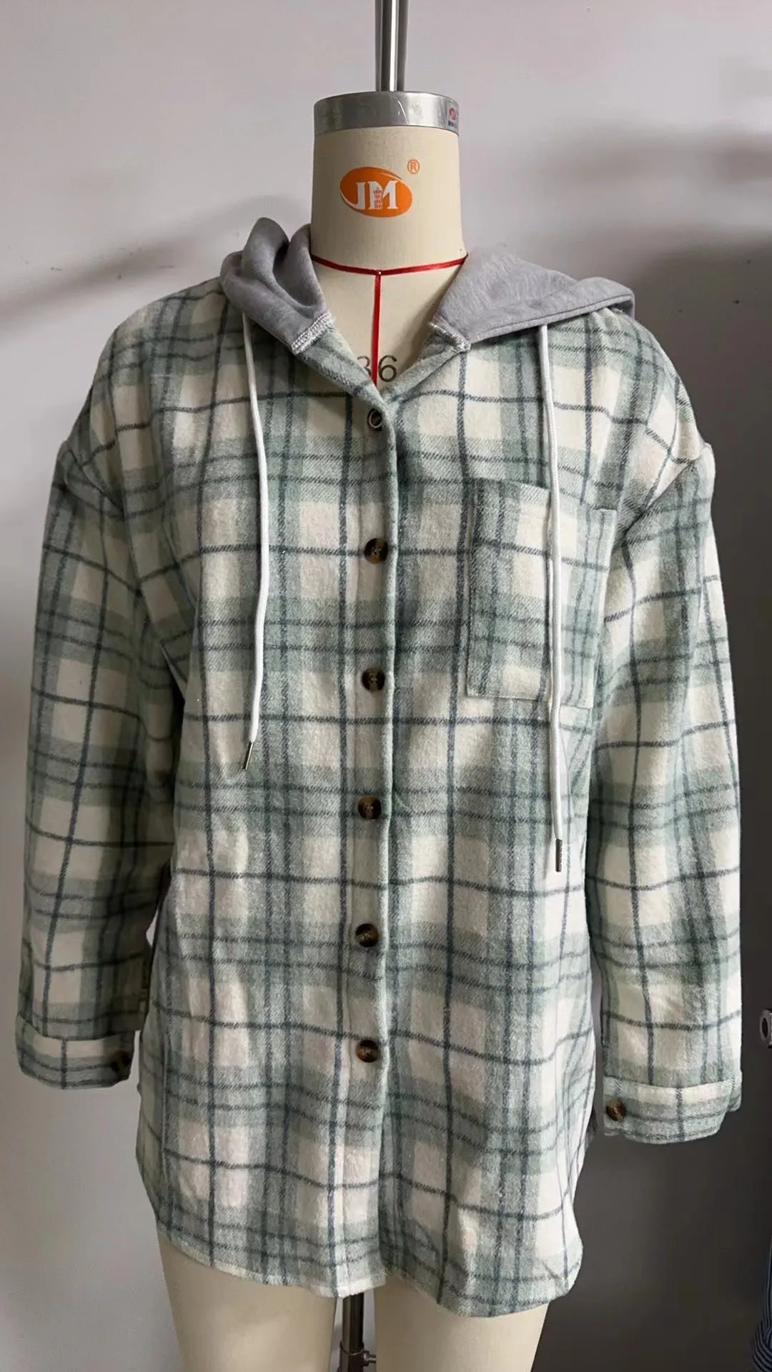 Plaid Contrast Color Hooded Long-Sleeved Loose Woolen Coats Wholesale Womens Clothing N3824082900035