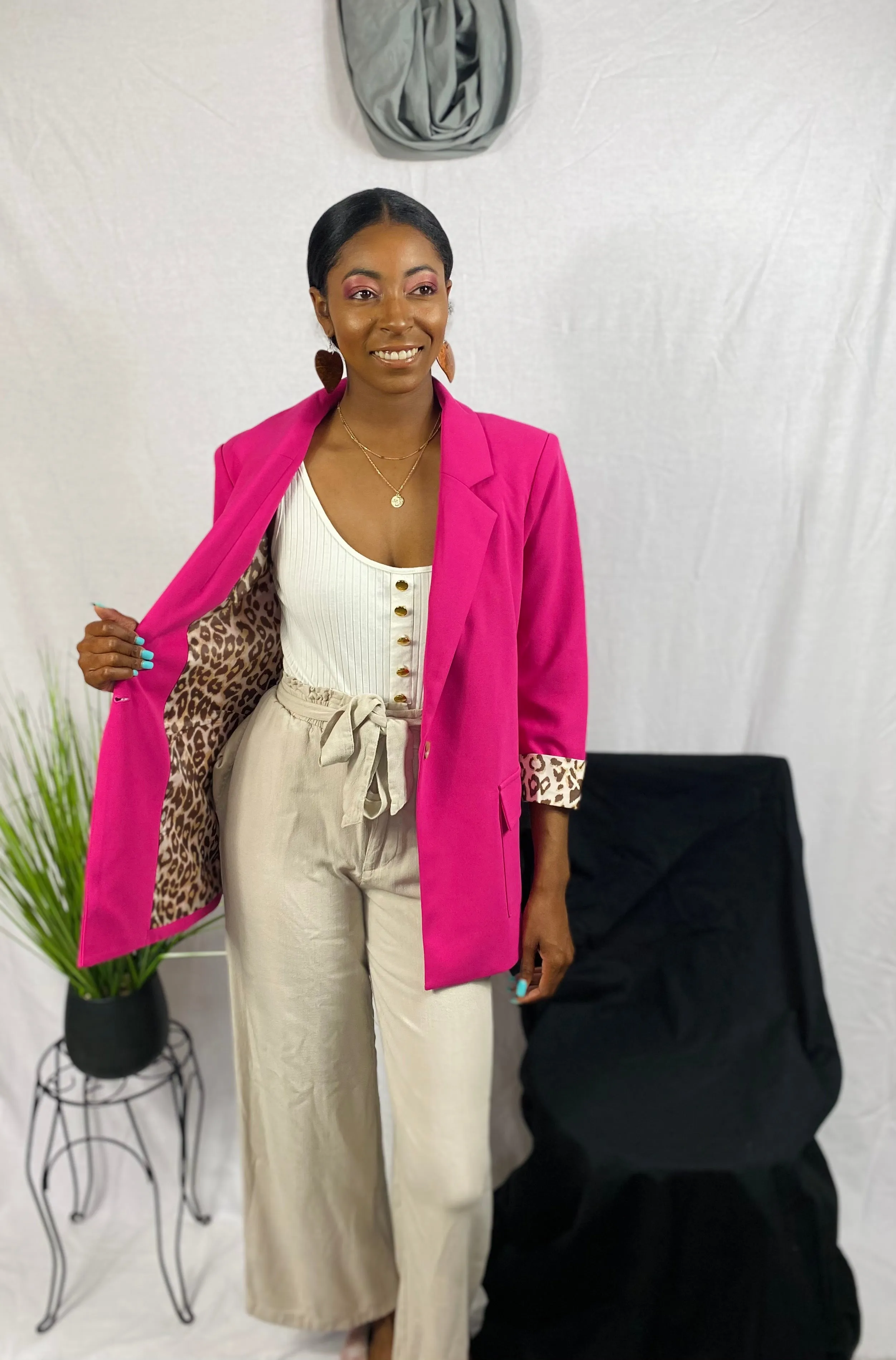 Plus Leopard Cuffed Blazer