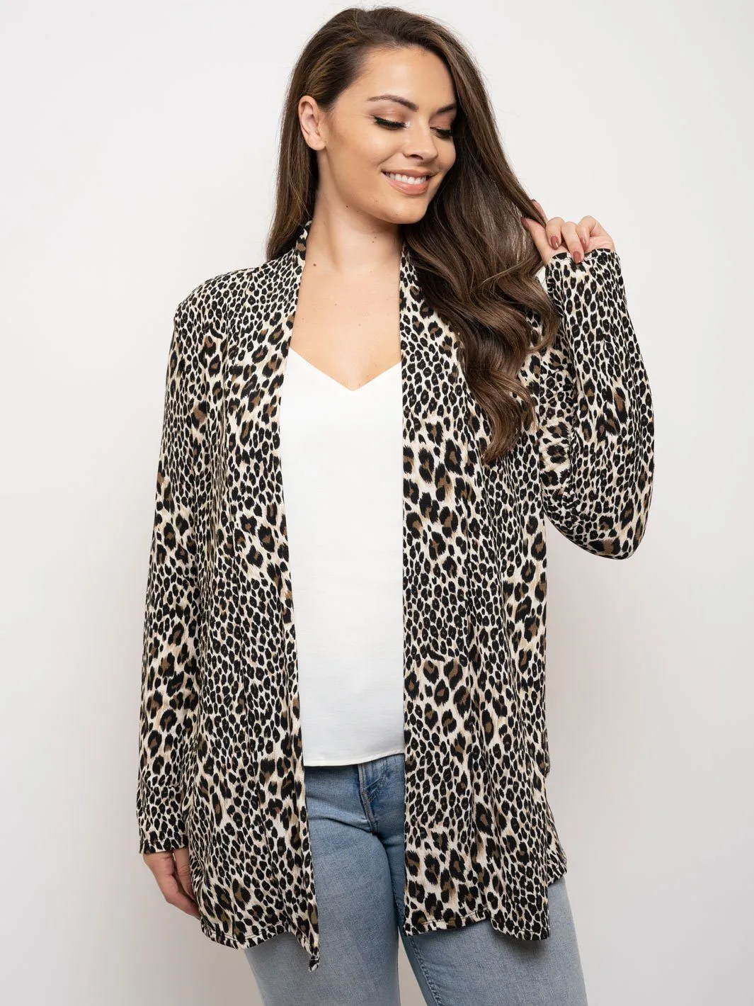 PLUS SIZE ANIMAL PRINT LONG SLEEVE CARDIGAN