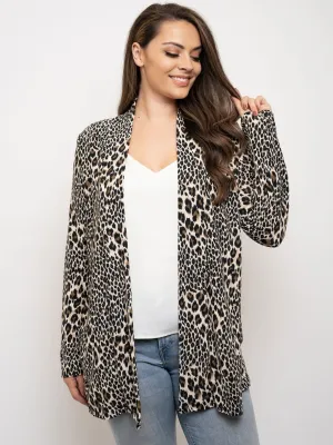 PLUS SIZE ANIMAL PRINT LONG SLEEVE CARDIGAN
