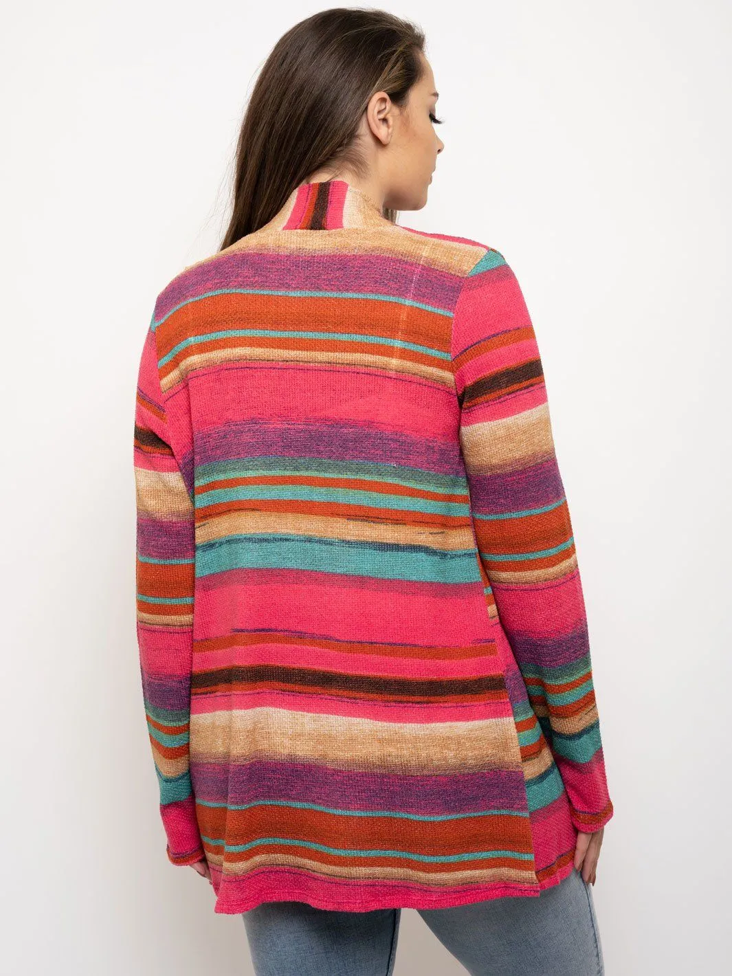 PLUS SIZE COLOR BLOCK LONG SLEEVE CARDIGAN