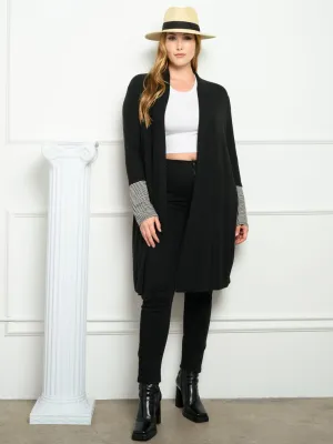 PLUS SIZE STRIPES WITH POCKETS LONG SLEEVE CARDIGAN