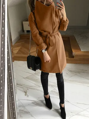 Pure Color Lapel Stand-collar Thick Woolen Warm Coat