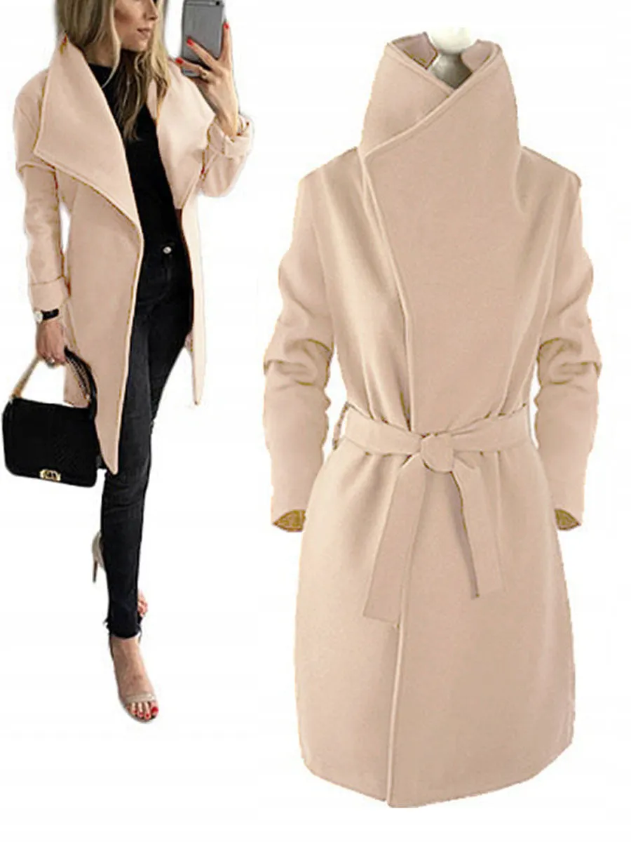 Pure Color Lapel Stand-collar Thick Woolen Warm Coat