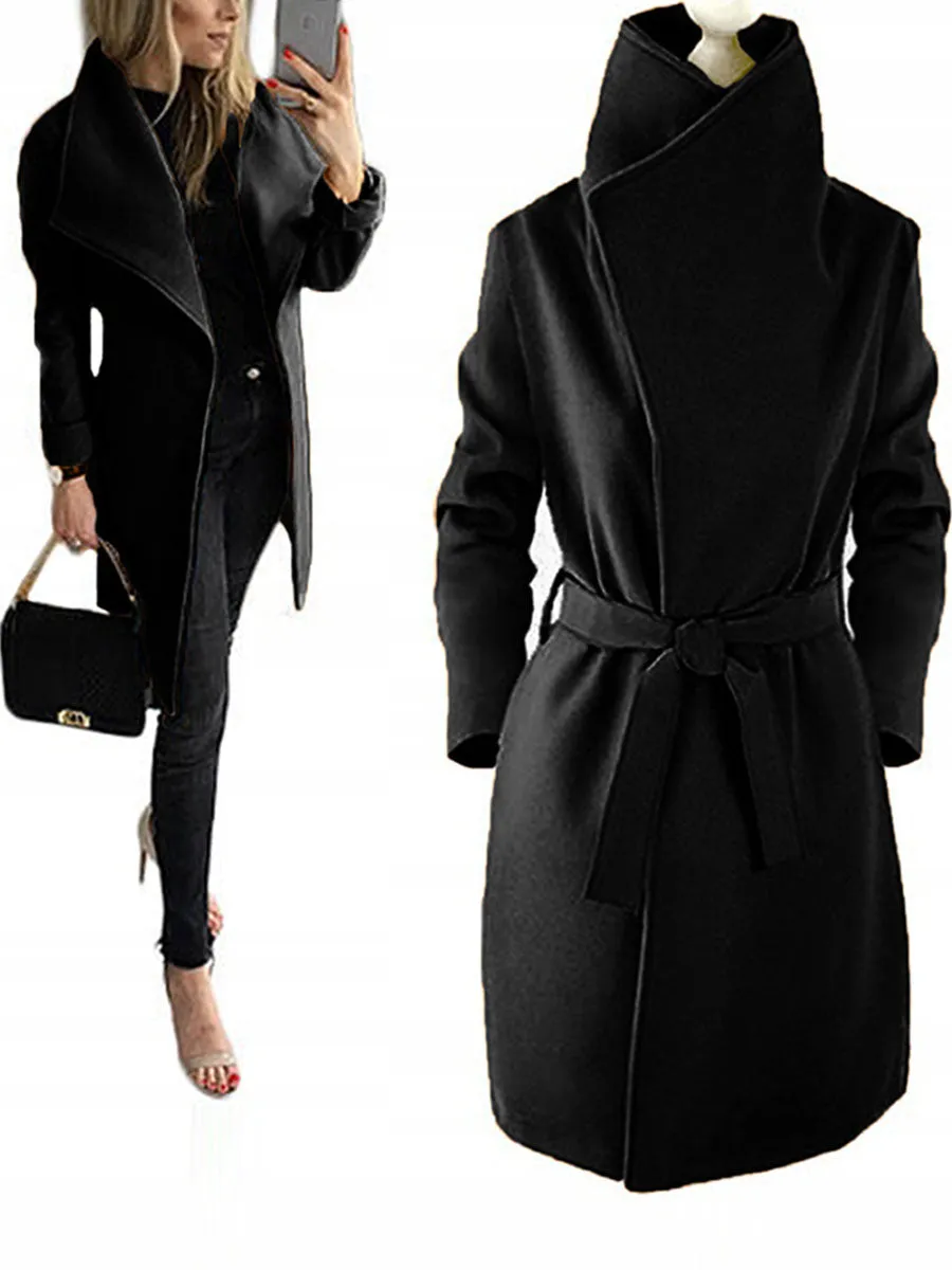 Pure Color Lapel Stand-collar Thick Woolen Warm Coat