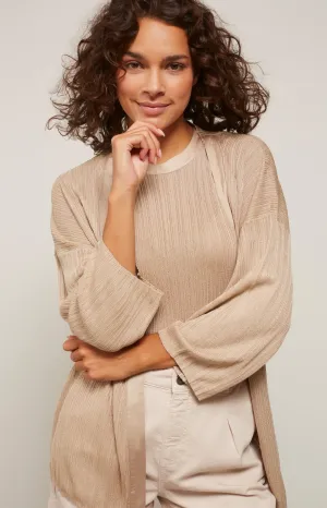 Ribbed kimono with 7/8 sleeves and dropped shoulder seams