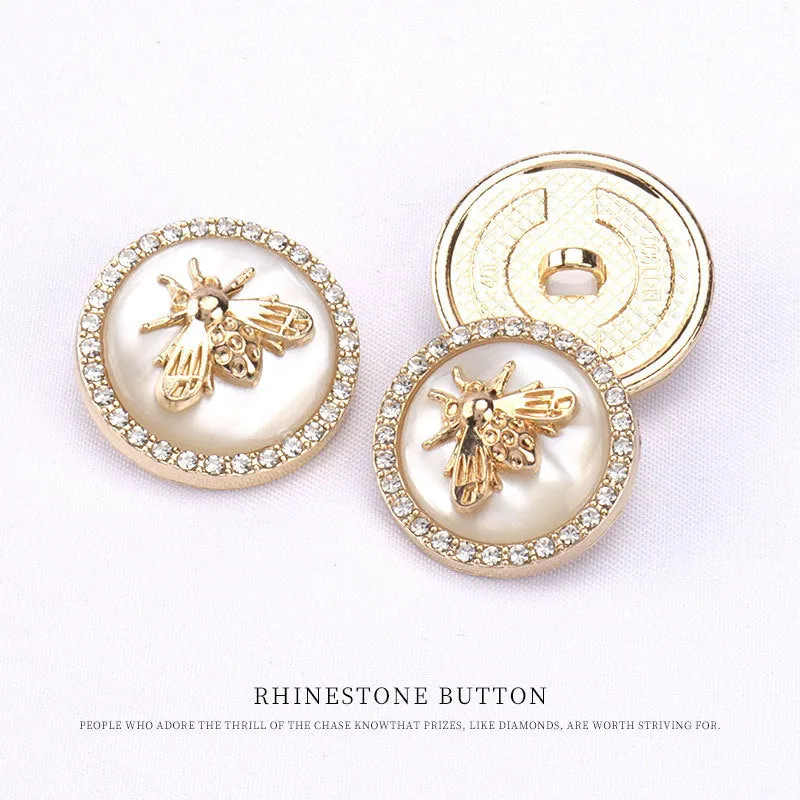 Round Metal Resin Bee Shaped Diamond Buttons for Sweaters Coats 12pcs