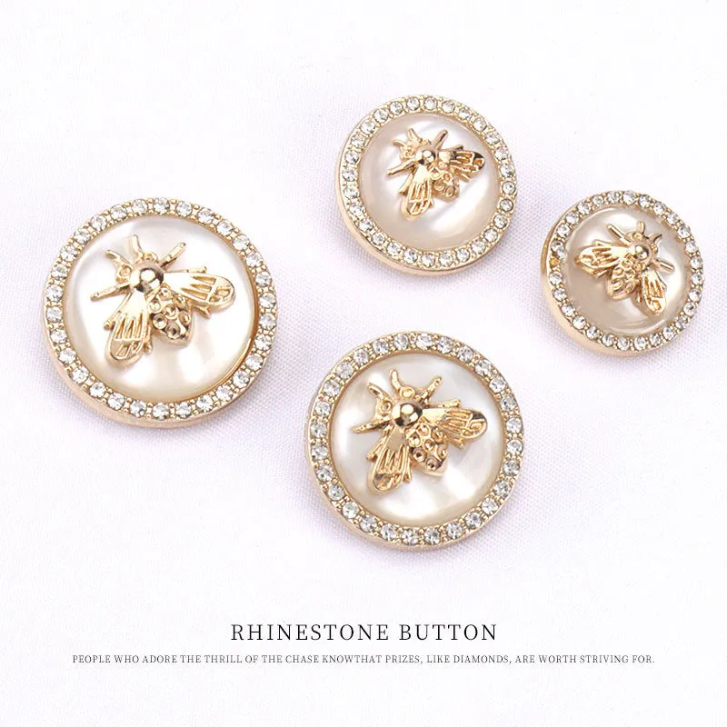 Round Metal Resin Bee Shaped Diamond Buttons for Sweaters Coats 12pcs