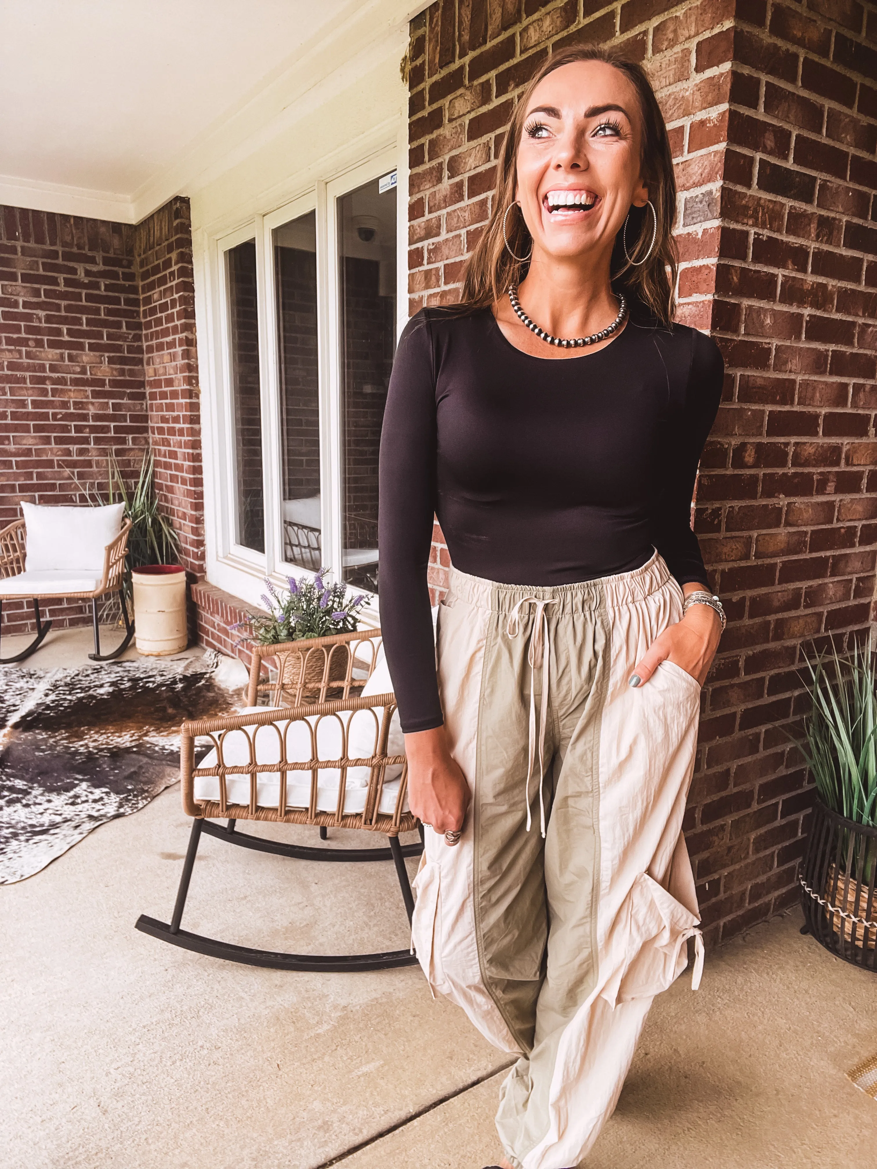 Round Neck Long Sleeve Woven Top