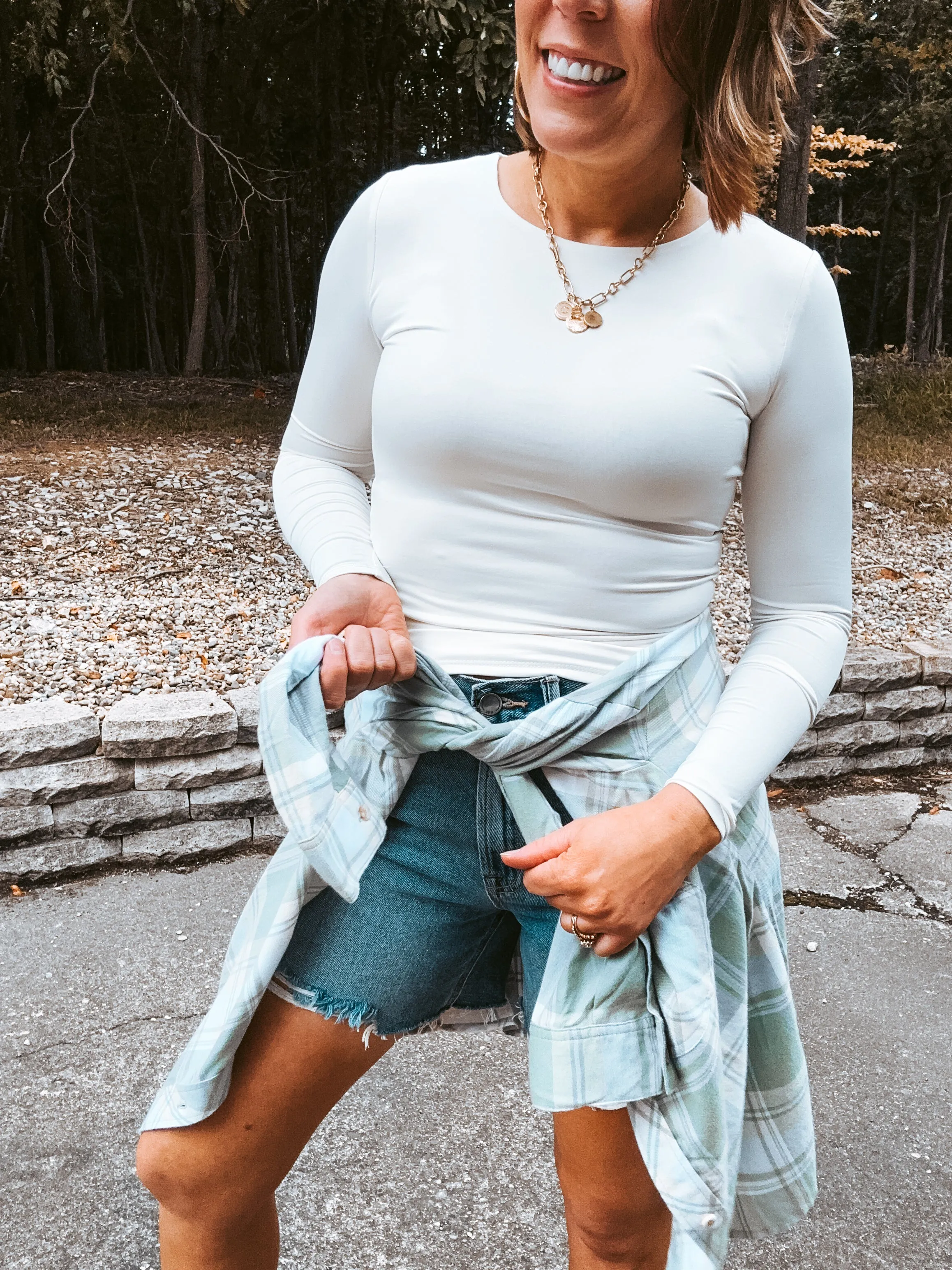 Round Neck Long Sleeve Woven Top