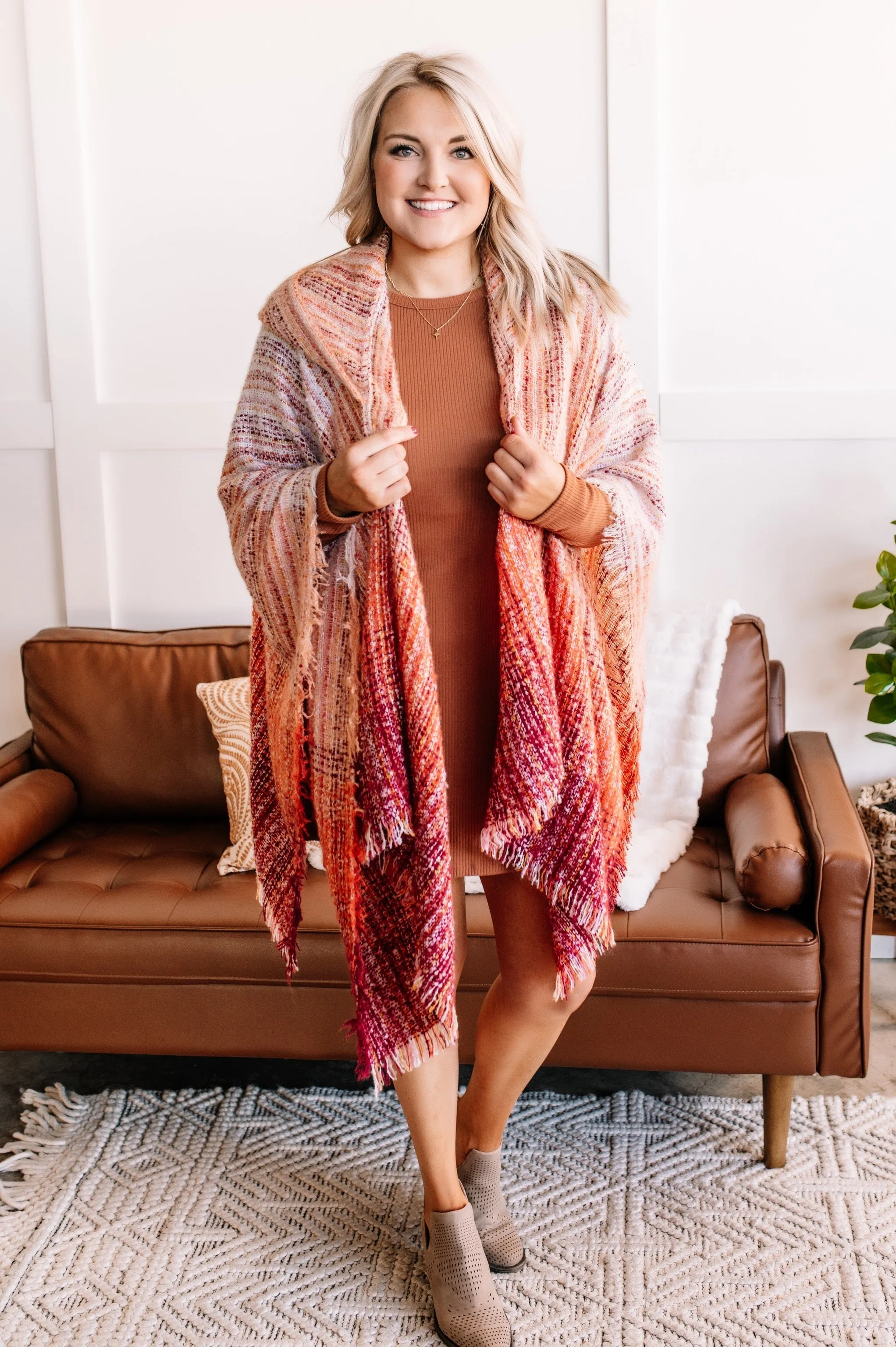 Run For Cover Hooded Knit Kimono In Autumn Sunrise