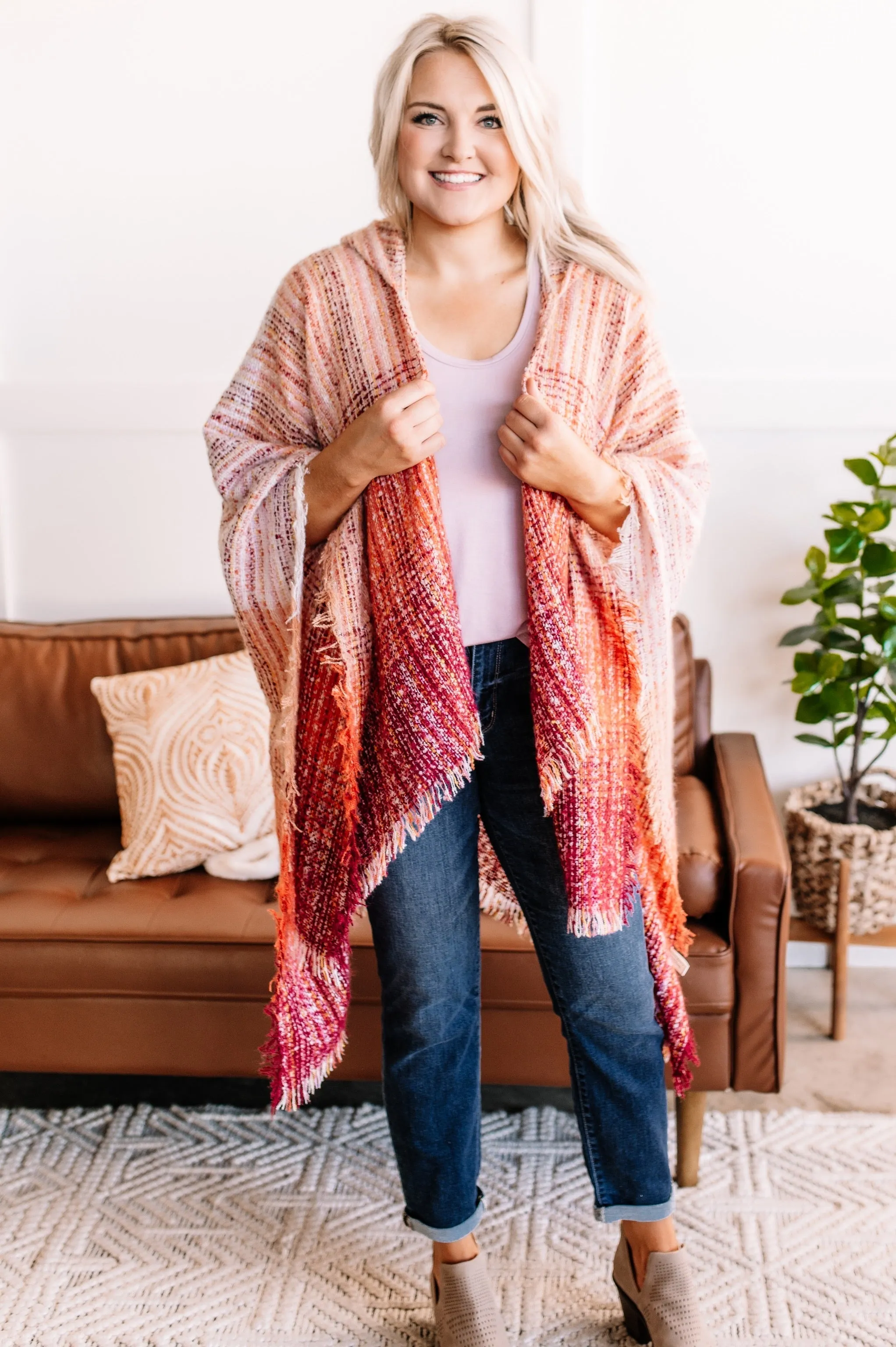 Run For Cover Hooded Knit Kimono In Autumn Sunrise
