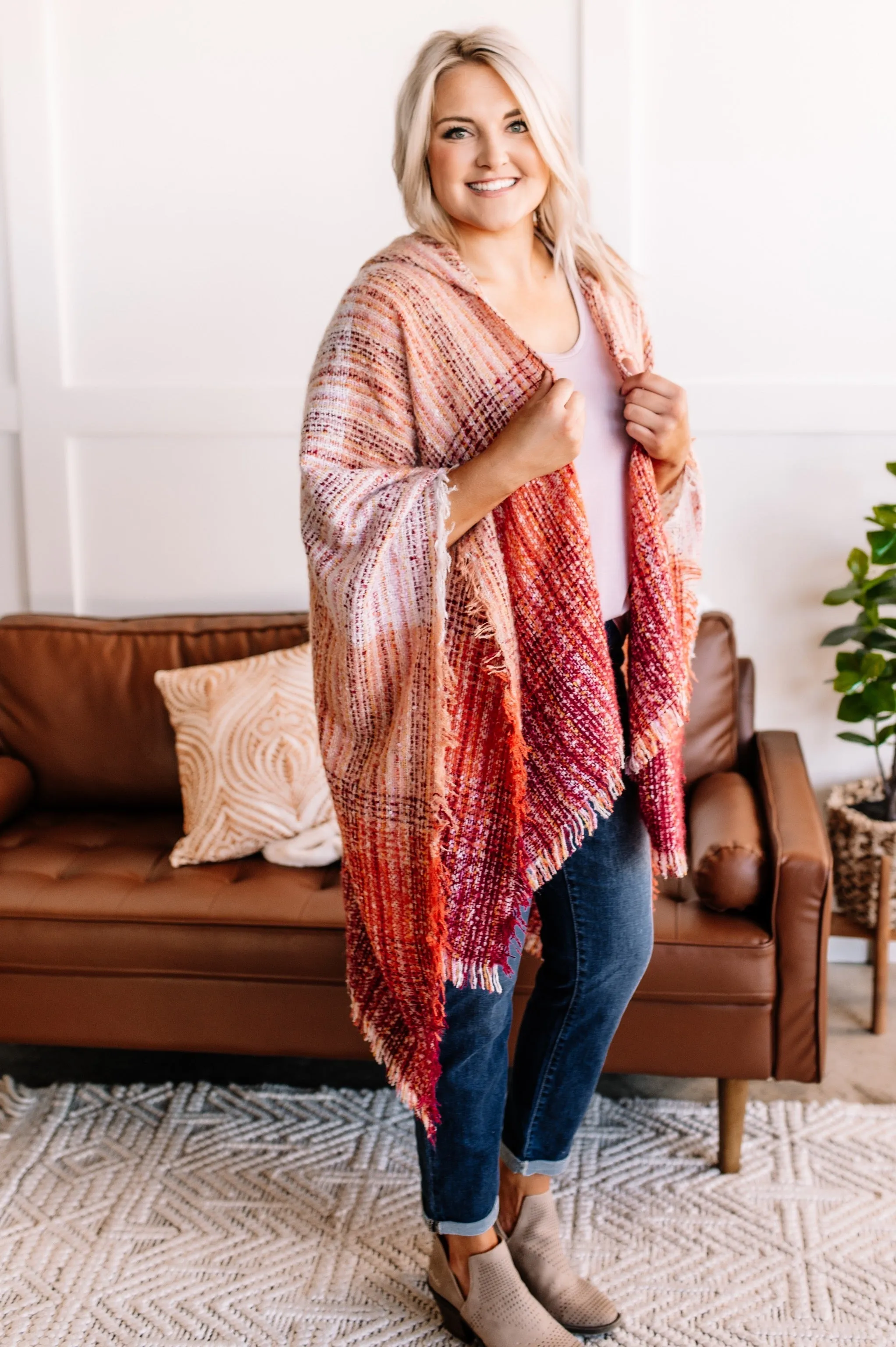 Run For Cover Hooded Knit Kimono In Autumn Sunrise