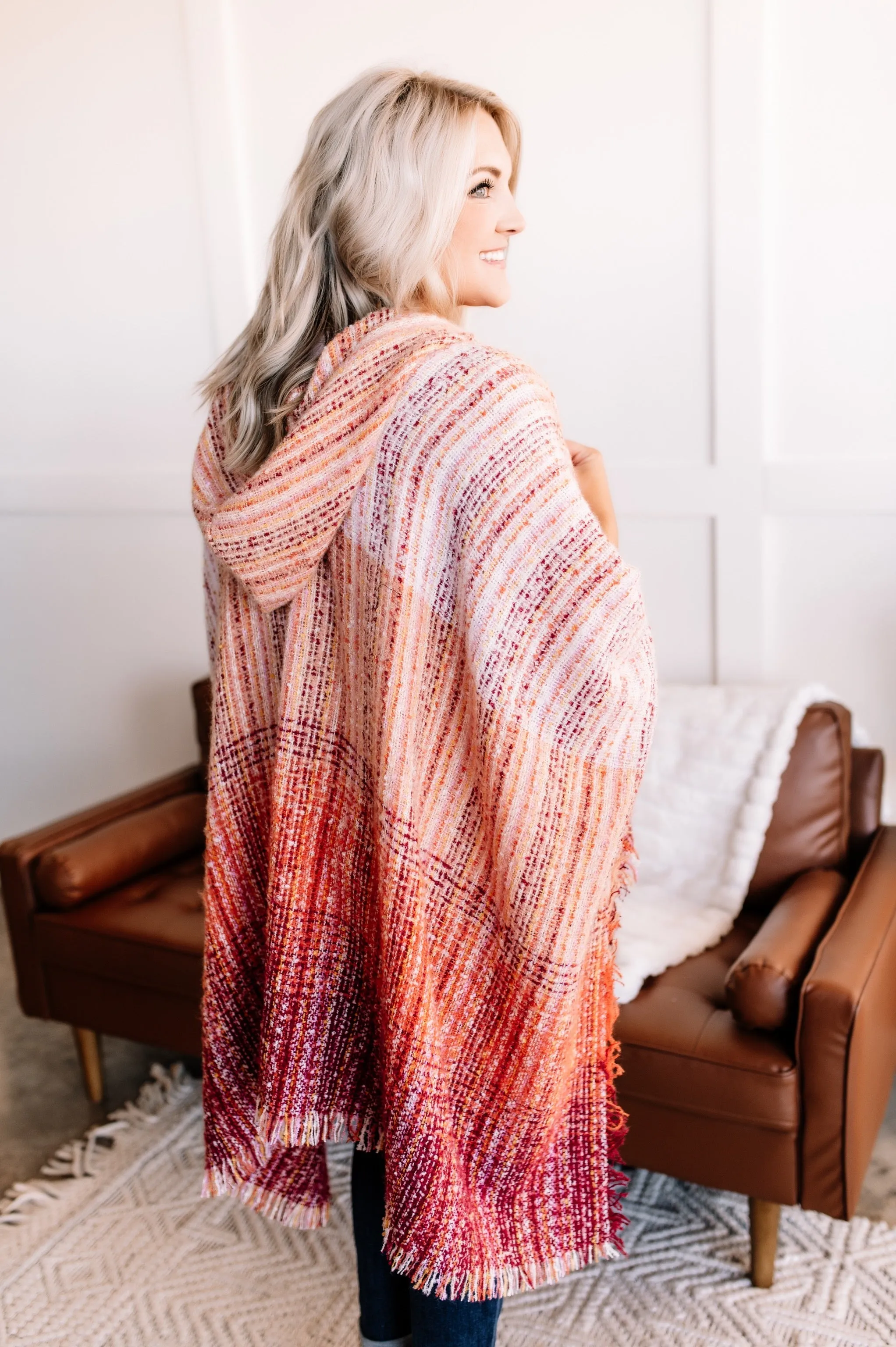 Run For Cover Hooded Knit Kimono In Autumn Sunrise