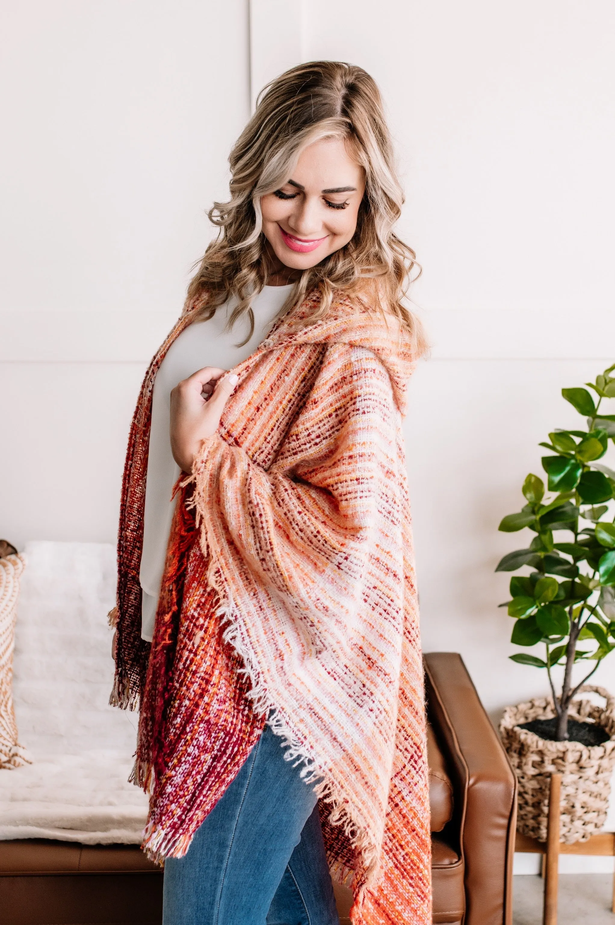 Run For Cover Hooded Knit Kimono In Autumn Sunrise
