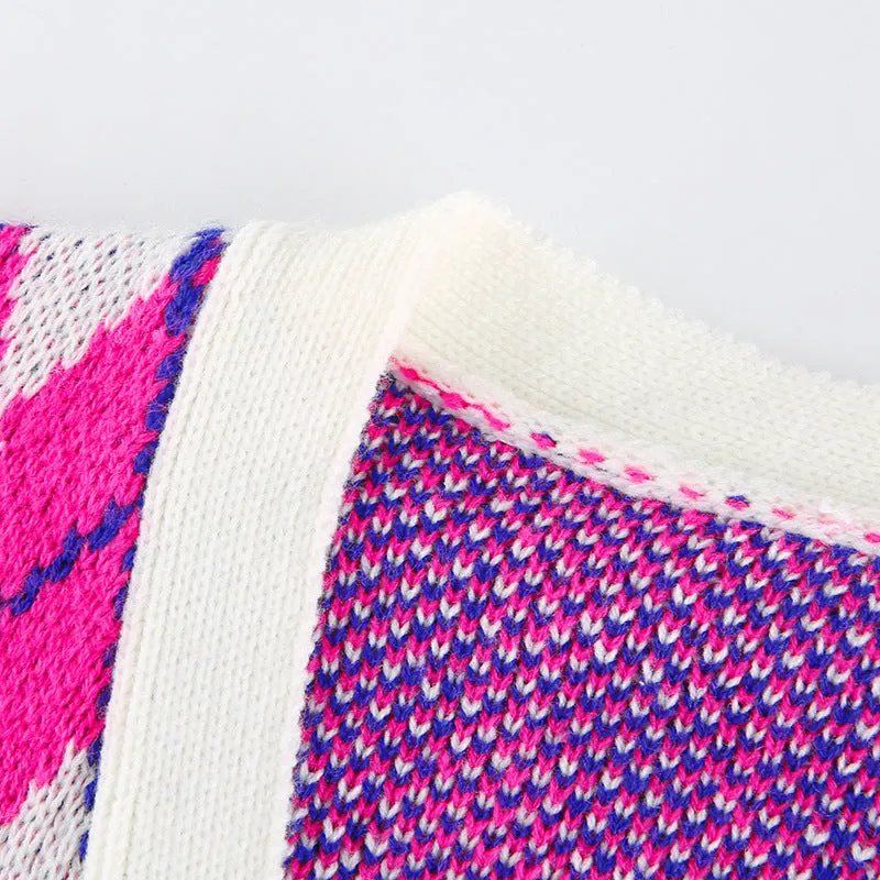 Single-breasted Crop Diamond Lattice Knitting Cardigan