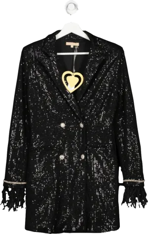 Soky & Soka Black Feather Trimmed Sequin Blazer Dress UK M
