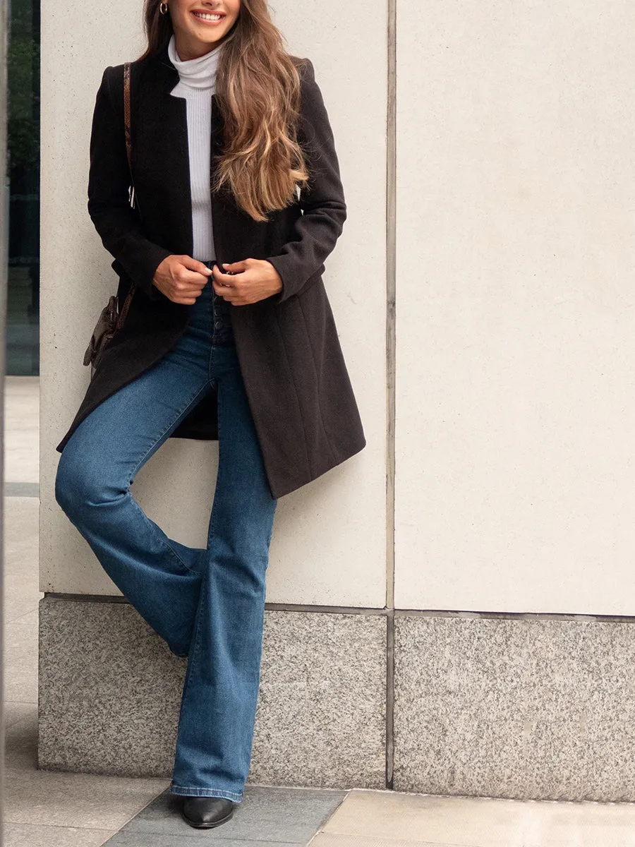 Stand-Up Collar Pocket Fashion Woolen Coat