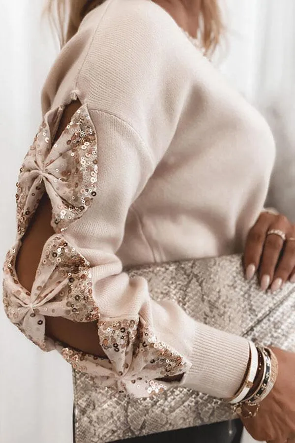 Striking Patchwork Sequins Round Neck Sweater