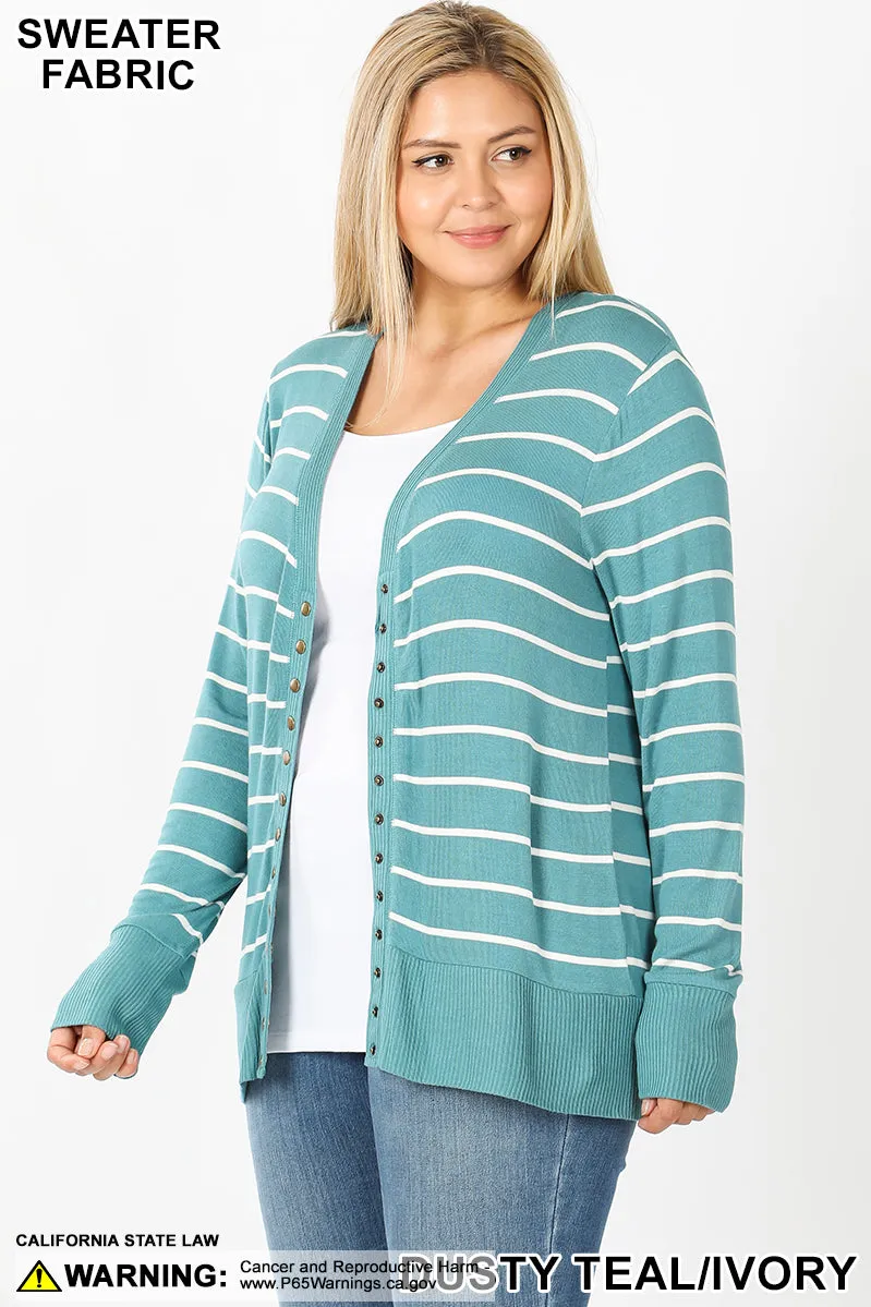 Striped Snap Cardigan Plus