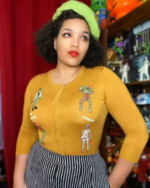 SUPER MONSTER FRIENDS LONG SLEEVE CARDIGAN*MUSTARD