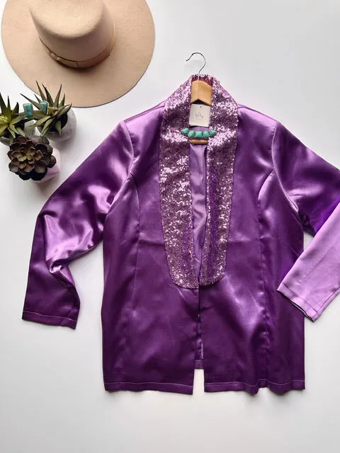 The Electric Lavender Satin Sequin Blazer