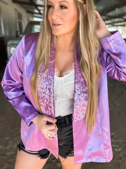 The Electric Lavender Satin Sequin Blazer
