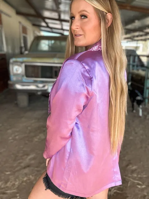 The Electric Lavender Satin Sequin Blazer