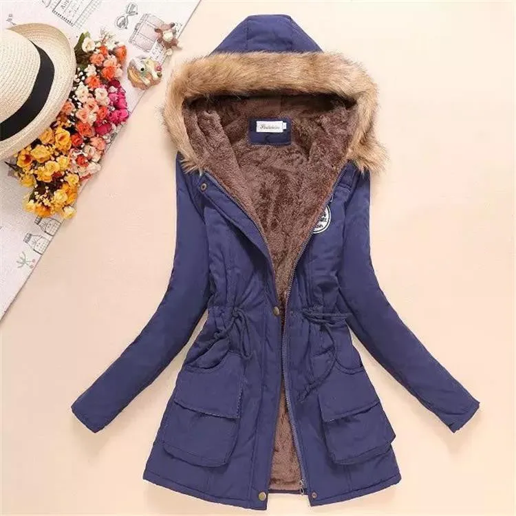 Thickening Warm Fur Collar Winter Coat Women Clothes Lamb Wool Jacket Hooded Parka Army Green Overcoat S-XXXL