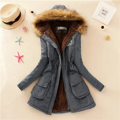 Thickening Warm Fur Collar Winter Coat Women Clothes Lamb Wool Jacket Hooded Parka Army Green Overcoat S-XXXL