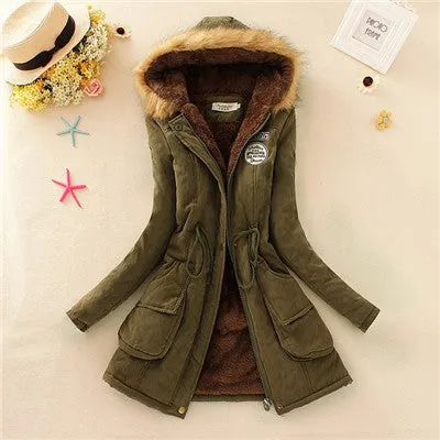 Thickening Warm Fur Collar Winter Coat Women Clothes Lamb Wool Jacket Hooded Parka Army Green Overcoat S-XXXL