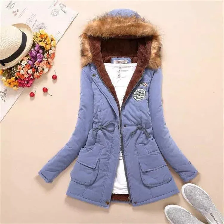 Thickening Warm Fur Collar Winter Coat Women Clothes Lamb Wool Jacket Hooded Parka Army Green Overcoat S-XXXL