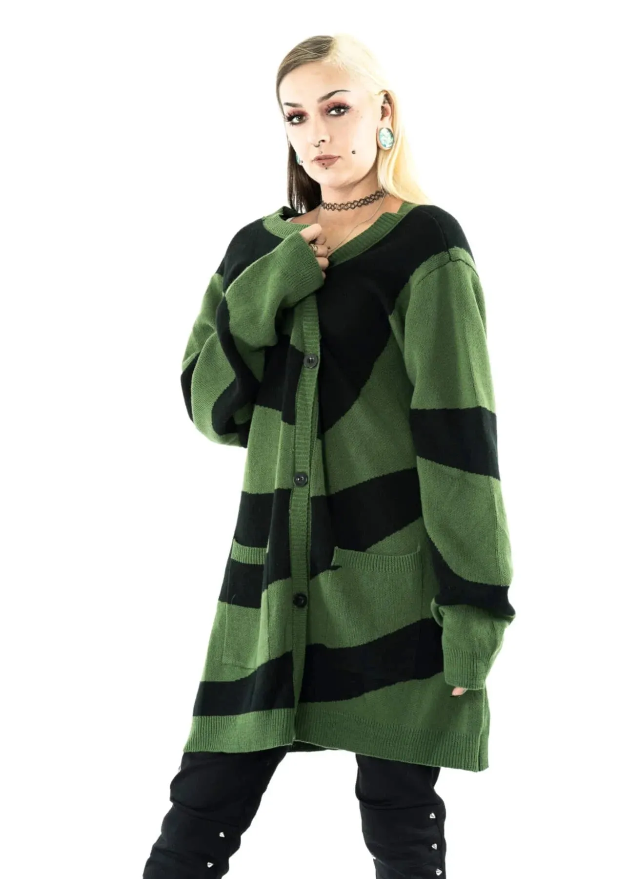 Tidal Cardigan Black Green