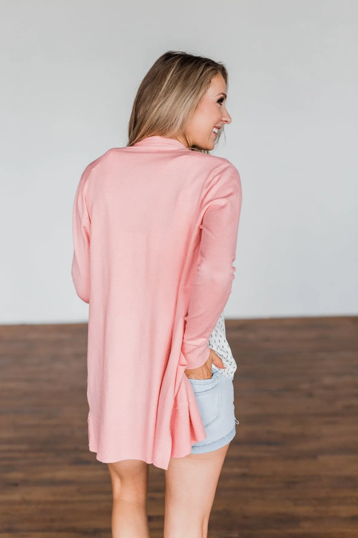 Time To Be Alive Drape Cardigan- Salmon Pink