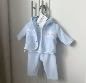 TINY BABY - Blue Velour Pants, Smock Long Sleeve Jumper & Matching Smock Jacket - Jacob